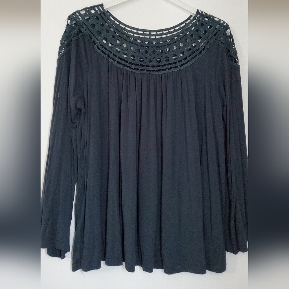 Amaryllis Steel Green Soft Crochet Neck Swing Top, XXL, 18-22